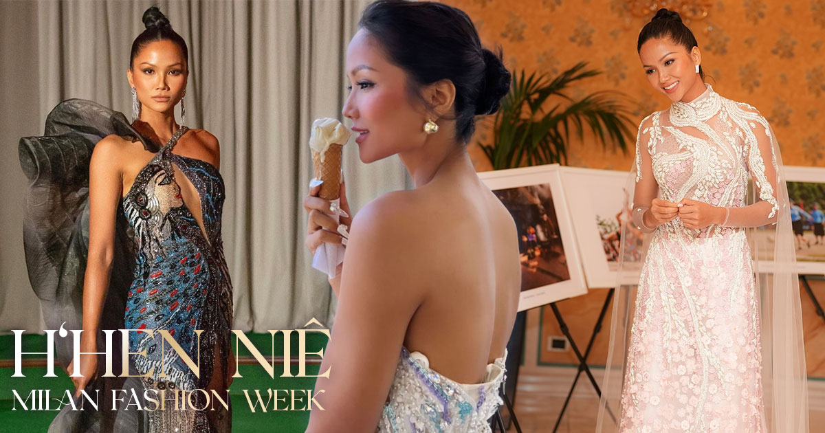 Diễn Vedette tại Milan Fashion Week, H'Hen Niê diện áo dài dự sự kiện quan trọng của Đại sứ quán Việt Nam