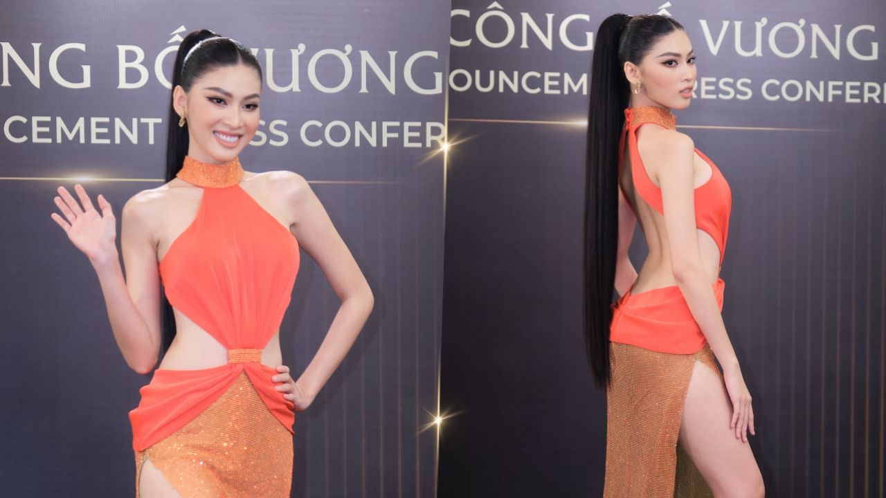 Á hậu Ngọc Thảo khoe võng lưng quyến rũ tại họp báo công bố vương miện Miss Grand Vietnam