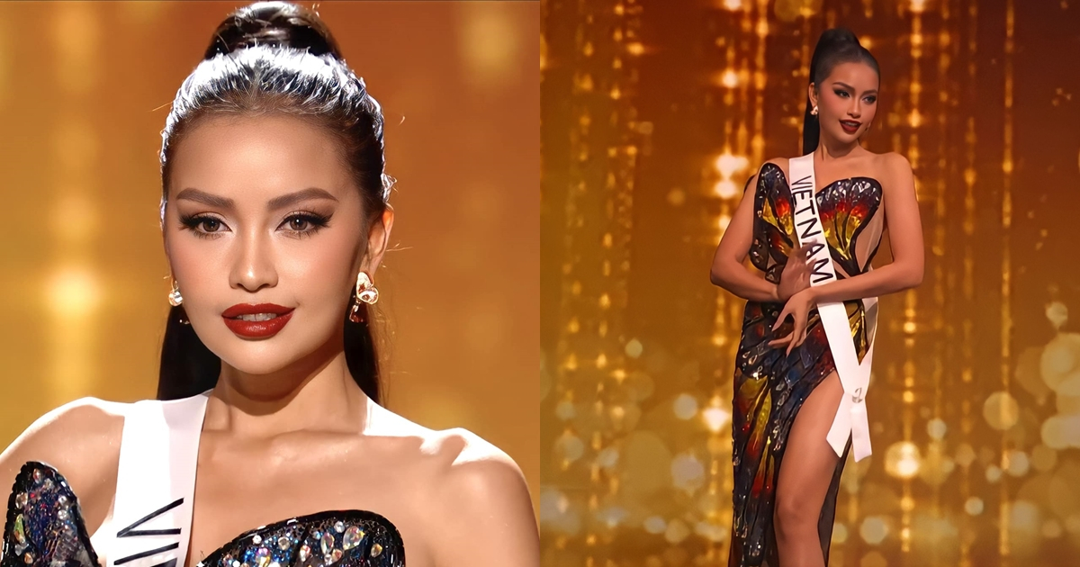Đổi váy dạ hội trước giờ thi, Ngọc Châu hóa "nữ hoàng bướm" cực ấn tượng tại bán kết Miss Universe 2022