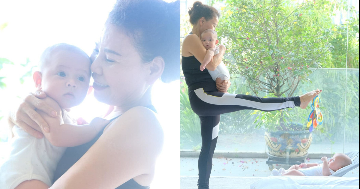 Đỉnh như mẹ của Hồ Ngọc Hà, U70 nhưng vẫn chăm 2 cháu, dáng tập yoga dẻo hơn cả con gái