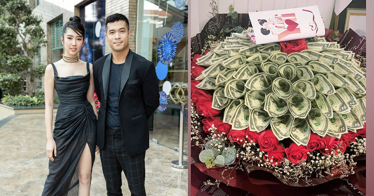 Thúy Ngân được tặng bó hoa toàn tiền đô, dân tình triệu hồi Trương Thế Vinh "cưới được chưa"