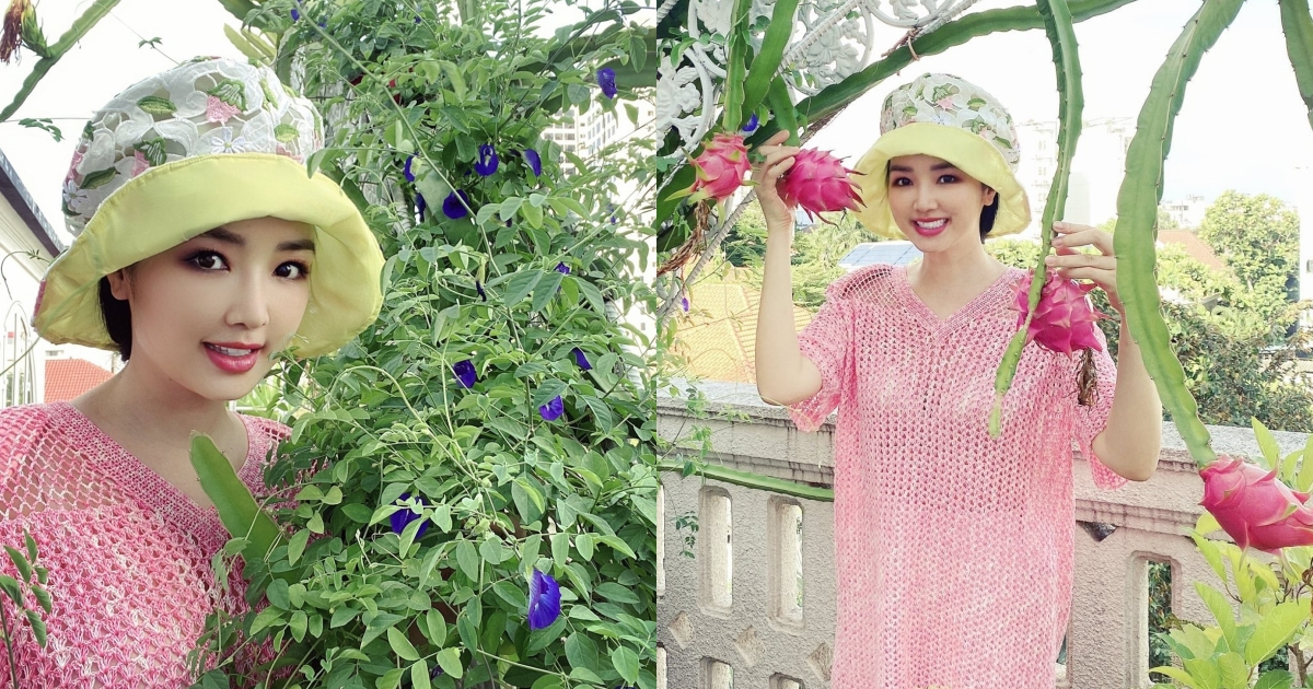 Hoa hậu Giáng My tươi trẻ, thích thú khoe khu vườn ngập tràn hoa trái tự tay vun trồng