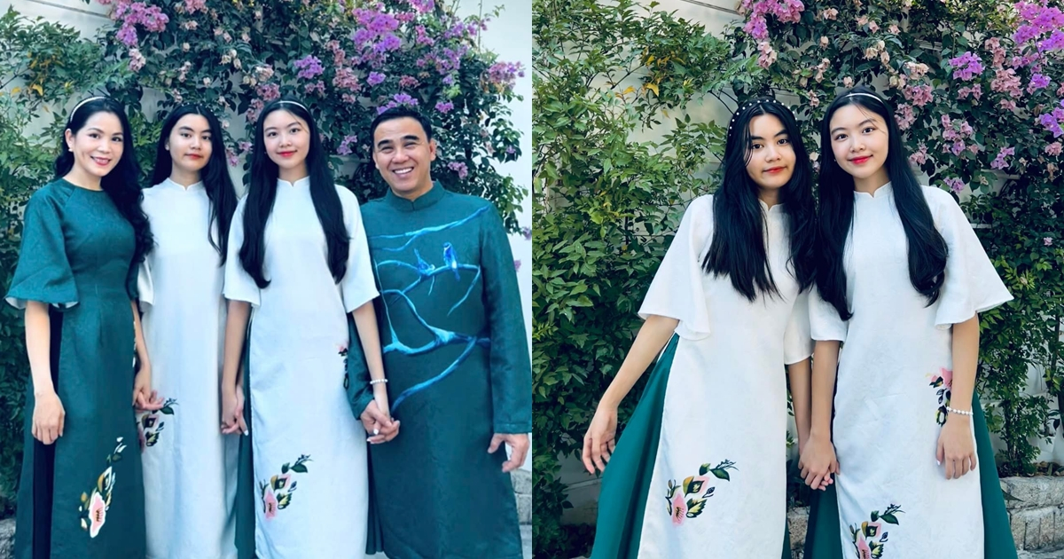 Hai ái nữ nhà Quyền Linh xinh xắn khi diện áo dài đón Tết, cao vượt cả bố mẹ