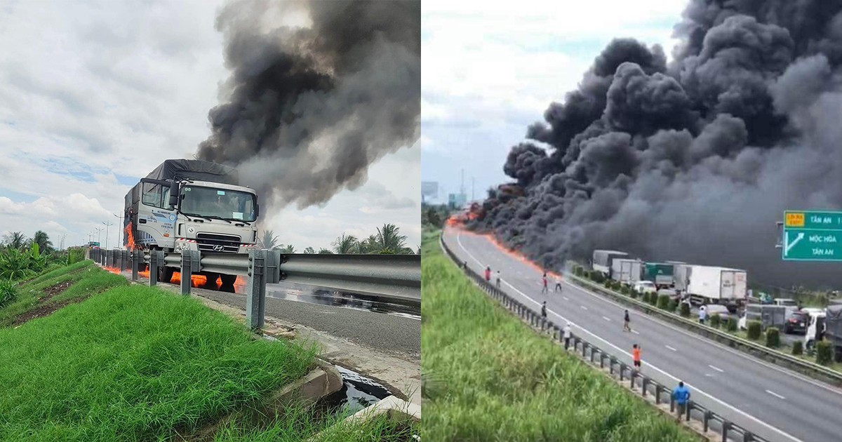 Xe chở dầu bốc cháy trên cao tốc TP.HCM - Trung Lương