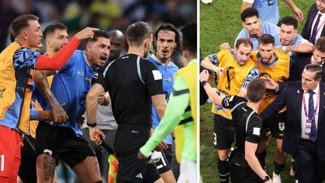 Cầu thủ Uruguay đuổi theo 'hỏi tội' trọng tài sau khi bị loại khỏi World Cup 2022