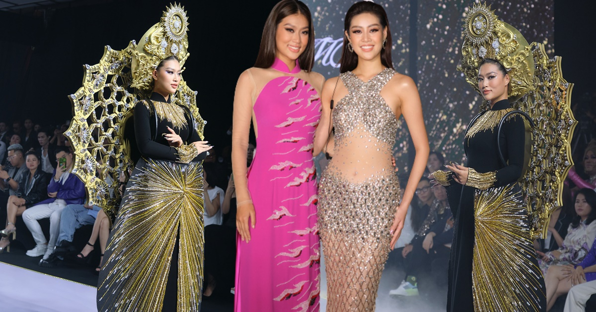 Không phụ lòng "chị sinh đôi" Khánh Vân, hoa hậu Thiên Ân chiếm mọi spotlight với màn trình diễn áo dài đầy quyền lực
