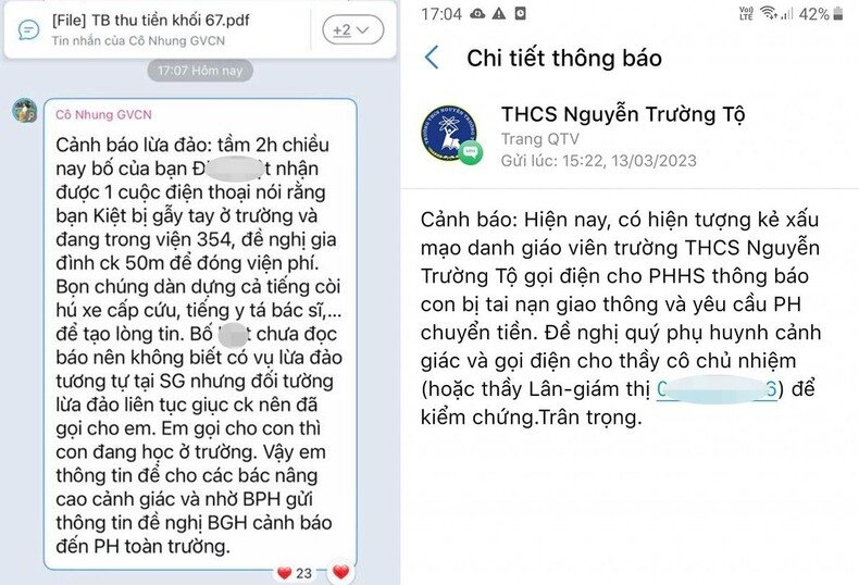 Nhiều trường học ở Hà Nội cảnh báo chiêu trò lừa đảo ‘con đang cấp cứu, yêu cầu chuyển tiền gấp’