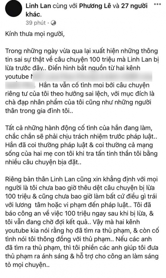 Lần đầu Linh Lan lên tiếng sau khi bị cho là thông đồng, bỏ túi 100 triệu tiền tang lễ Vân Quang Long