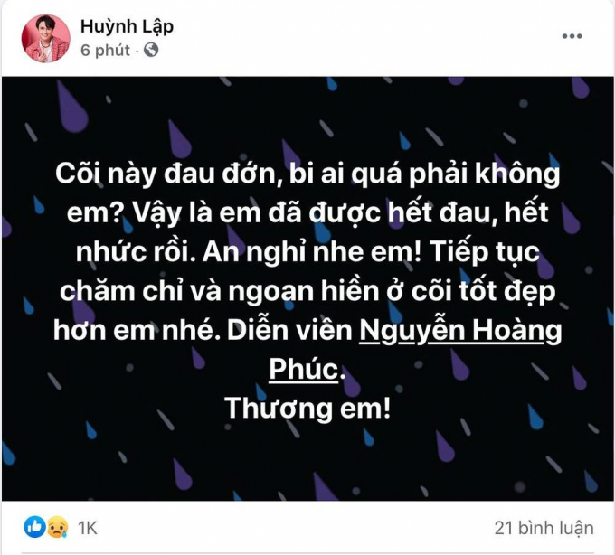 Nam diễn viên trẻ Hoàng Phúc qua đời ở tuổi 27, dàn sao Việt ngậm ngùi thương tiếc