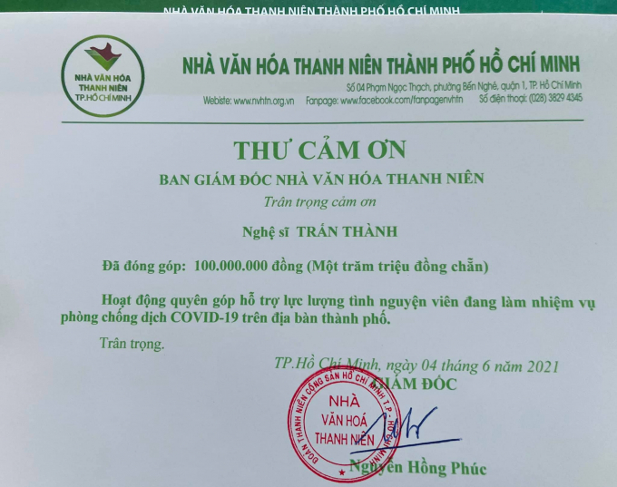 Mặc lùm xùm từ thiện, Trấn Thành bỏ tiền túi ủng hộ 1 tỷ đồng cho quỹ vaccine phòng Covid-19