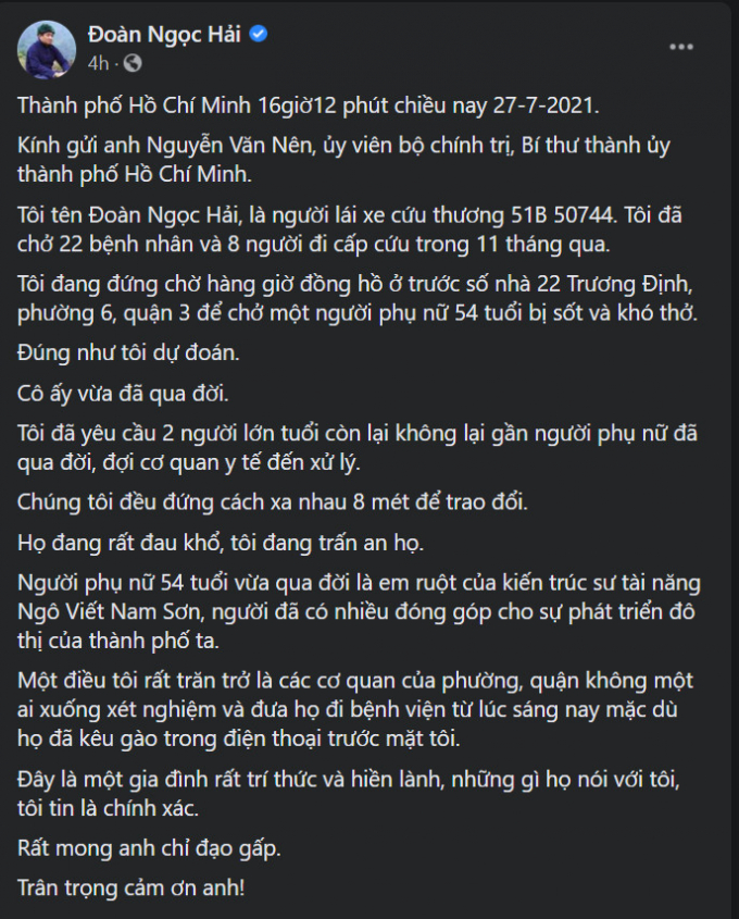 Bí thư Q.3 lên tiếng về ca bệnh qua đời gây xôn xao trên Facebook ông Đoàn Ngọc Hải
