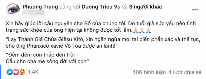 Sức khỏe của bố ruột Hoài Linh, Dương Triệu Vũ suy yếu, dàn sao Việt đồng loạt cầu nguyện