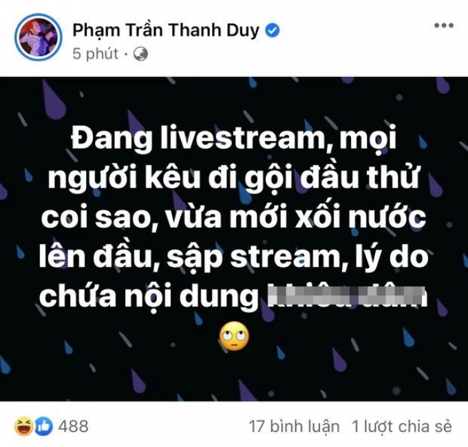 Dở khóc dở cười với lý do khiến Thanh Duy bị cấm livestream trên mạng xã hội