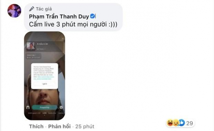 Dở khóc dở cười với lý do khiến Thanh Duy bị cấm livestream trên mạng xã hội