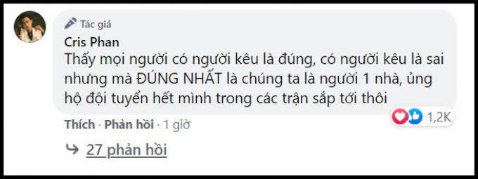 Cris Phan lên tiếng xin lỗi vì phát ngôn quá khích với fan sau trận Việt Nam: Mày là người Ả Rập à?