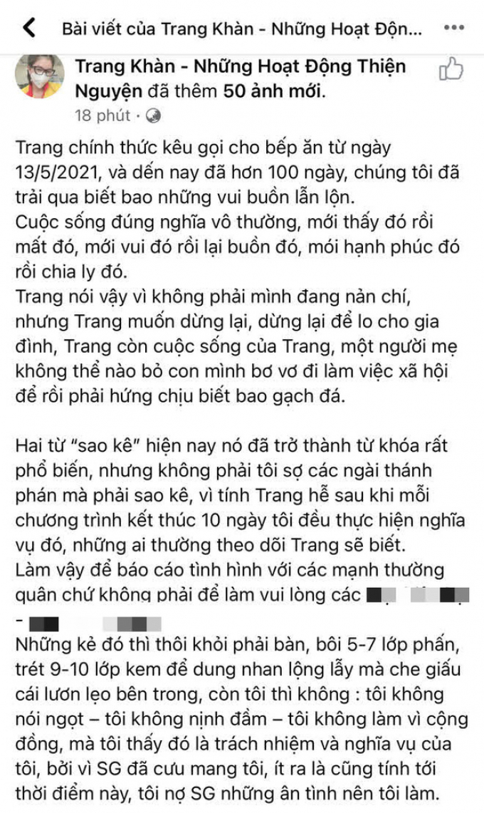 Sau Trấn Thành, đến Trang Trần tung sao kê vì bị đồn ăn chặn 100 tỷ, rút lui sau 3 tháng từ thiện