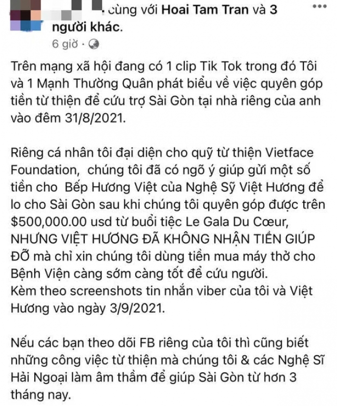 Đại diện quỹ từ thiện góp được 11,3 tỷ ở Mỹ khẳng định Việt Hương không nhận tiền, gợi ý mua máy thở