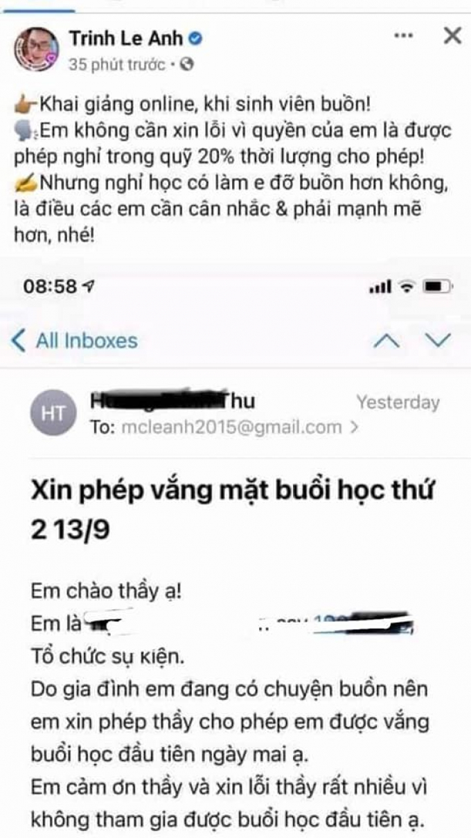 Nhà em có người mất, em xin nghỉ 1 ngày và lời phúc đáp từ giảng viên kiêm MC VTV gây bức xúc