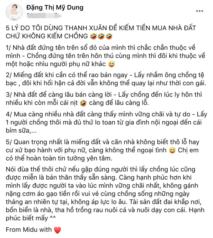 Midu tiết lộ 5 lý do chưa chịu có chồng, dùng cả thanh xuân kiếm tiền đánh đổi lấy 2 thứ