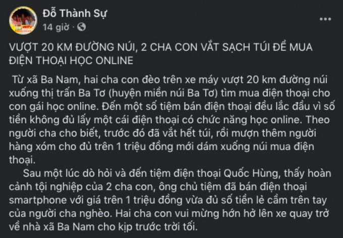 Thương 2 cha con vét sạch túi được 1 triệu, vượt 20km đường núi để mua điện thoại học online