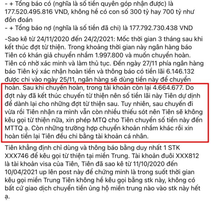 Thủy Tiên xin lỗi vì thiếu sót khi làm từ thiện, khẳng định sẽ không kêu gọi quyên góp tiền nữa