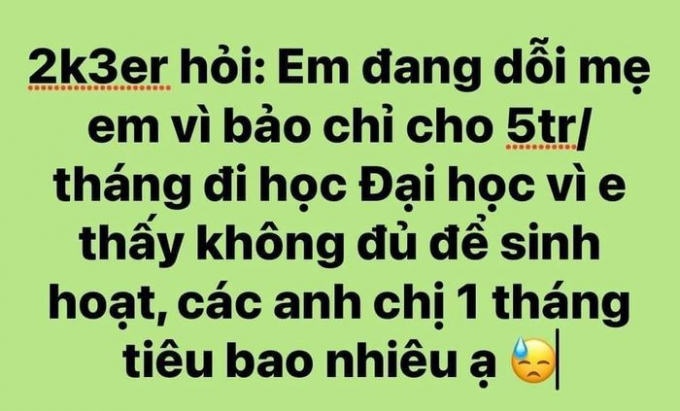 Sinh viên 2k3 lên mạng than: Cãi nhau với mẹ vì chỉ cho 5 triệu/tháng đi học đại học