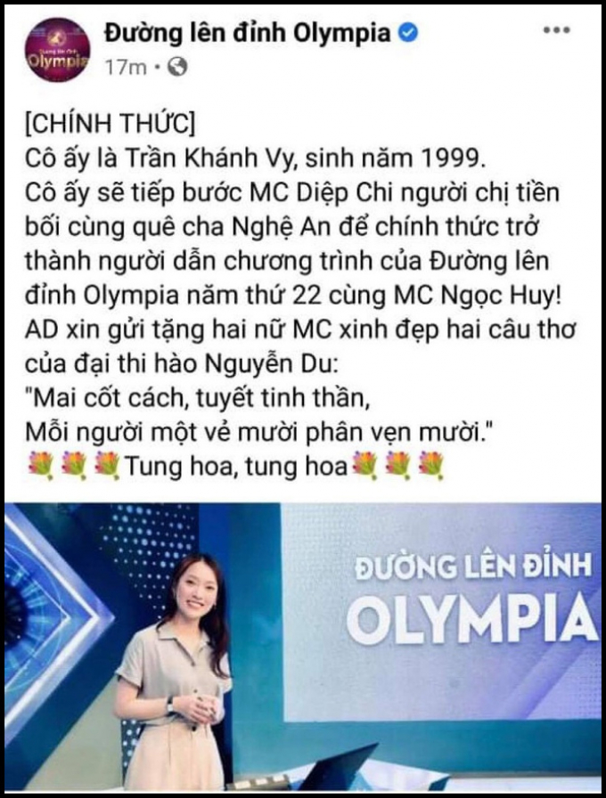 MXH bùng nổ khi Khánh Vy chính thức trở thành MC Đường Lên Đỉnh Olympia