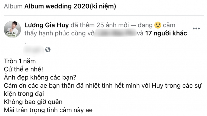 Ca sĩ Lương Gia Huy khoe bộ ảnh cưới lung linh kỷ niệm 1 năm ngày cưới bà xã xinh đẹp