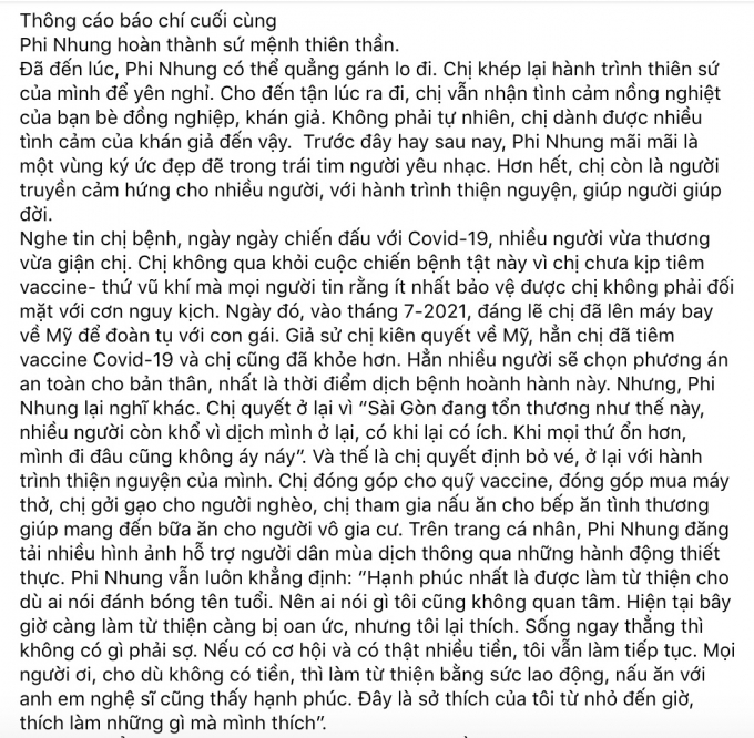 Xót xa chia sẻ của Phi Nhung trước khi nhiễm Covid-19 rồi qua đời: Hạnh phúc nhất là được làm từ thiện