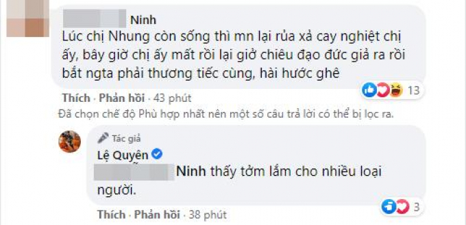 Lệ Quyên đáp trả gay gắt vì bị chỉ trích đăng ảnh kém duyên khi đồng nghiệp vừa qua đời