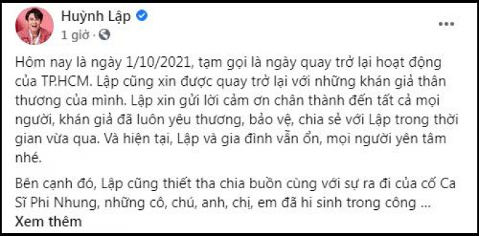 Huỳnh Lập tái xuất sau gần 1 tháng mất tích, bày tỏ lòng tri ân đến cố ca sĩ Phi Nhung