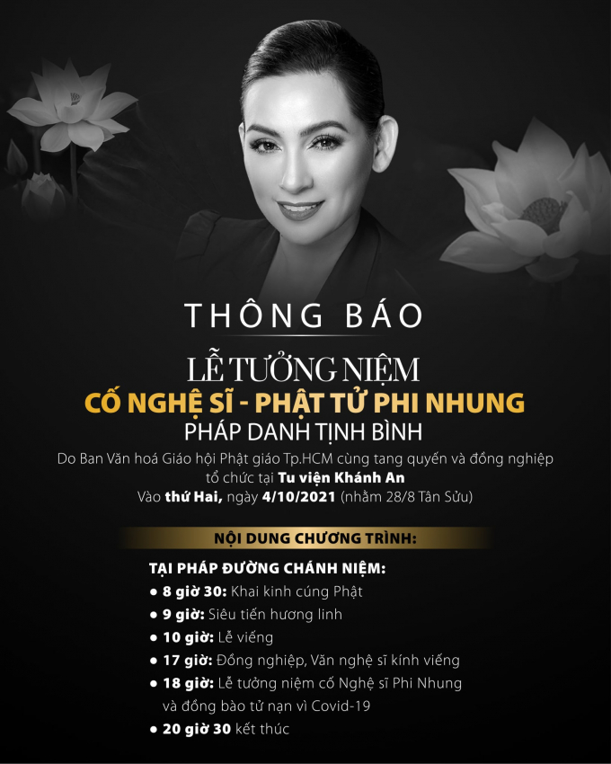 Thông tin chính thức về lễ tưởng niệm cố CS Phi Nhung: Yêu cầu nghiêm ngặt về phòng dịch, cấm 2 điều này