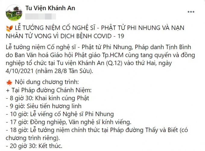 Thông tin chính thức về lễ tưởng niệm cố CS Phi Nhung: Yêu cầu nghiêm ngặt về phòng dịch, cấm 2 điều này