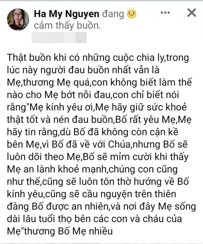 NS Hoài Linh im ắng trước tin buồn, nữ ca sĩ tự nhận là vợ nghẹn ngào tiễn biệt “bố chồng”