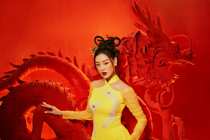 Hoa hậu Khánh Vân diện áo dài, thần thái quyền lực trong bộ ảnh ảnh lấy cảm hứng từ Rồng ngày Tết