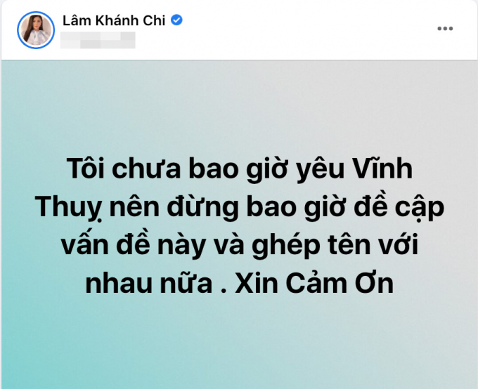 Lâm Khánh Chi bất ngờ lên tiếng chuyện yêu Vĩnh Thụy, tuyên bố trái ngược với chia sẻ 7 năm trước?