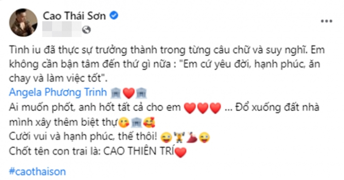 Angela Phương Trinh vừa xác nhận hẹn hò, Cao Thái Sơn đã háo hức đặt sẵn tên con đầu lòng