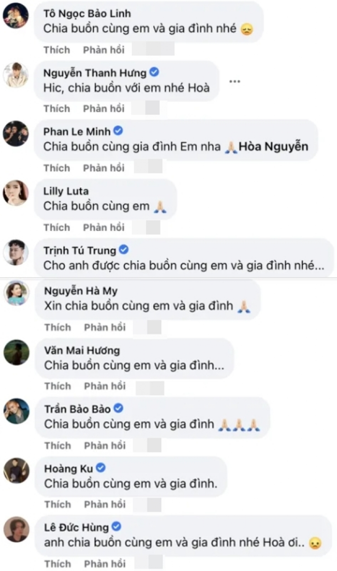 Hòa Minzy bàng hoàng vì người thân qua đời, đông đảo sao Việt gửi lời động viên, chia buồn