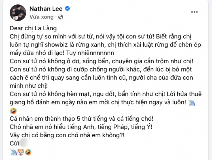 Xuân Lan ẩn ý mắng “chó điên”, Nathan Lee gay gắt kể tội “chị La Làng” sống bẩn, cướp chồng người khác