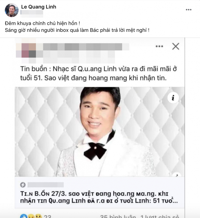 Đến lượt Quang Linh bị tung tin qua đời, nam ca sĩ nói gì mà fans vừa thương vừa cười no nê?