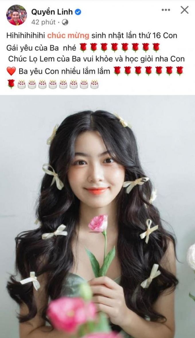 Quyền Linh nhắn nhủ con gái ngày tròn 16 tuổi, vẻ ngoài xinh như hoa hậu của ái nữ khiến fans trầm trồ