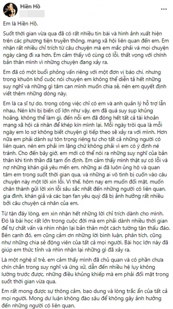 Hiền Hồ mở lại Facebook, xin netizen 1 điều để bảo vệ người có liên quan sau scandal cặp đại gia U60