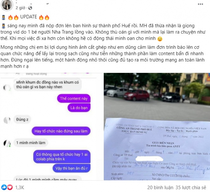 Cô gái bị cắt ghép clip trình báo công an, chủ Fanpage đăng bài xin lỗi