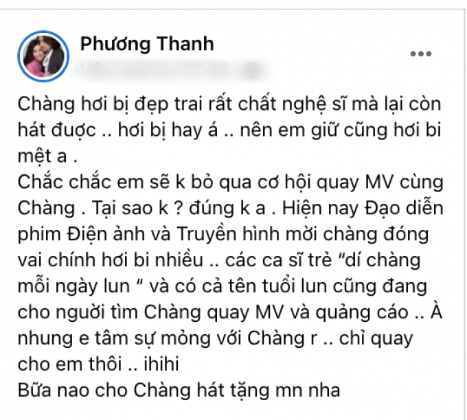 Liên tục phát cẩu lương, Phương Thanh hạnh phúc khoe người yêu với fans: Đẹp trai hát hay, em lời to