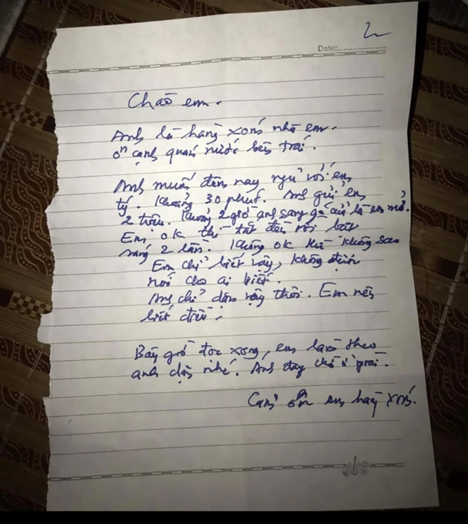 Ở nhà một mình, nữ sinh được hàng xóm U80 gửi thư xin ‘ngủ với em tí’