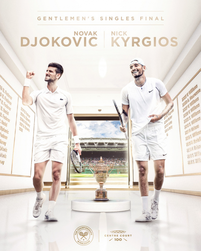Novak Djokovic gặp badboy Kyrgios ở chung kết Wimbledon