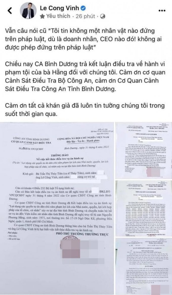Đàm Vĩnh Hưng, Công Vinh chia sẻ kết luận điều tra CEO Phương Hằng, khẳng định bị hại trong ồn ào ăn chặn từ thiện