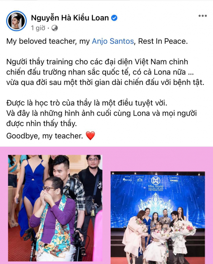 HLV Catwalk cho loạt hoa hậu Việt Anjo Santos qua đời, Kiều Loan nghẹn ngào: Không ngờ đó là lần cuối gặp thầy