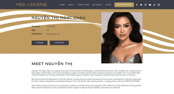 Ngắm trọn bộ ảnh profile đẹp lung linh của Ngọc Châu trên trang chủ Miss Universe