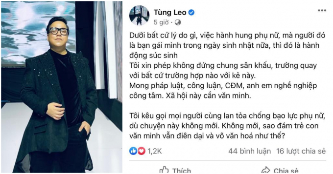 Misoa Kim Anh bị người yêu tác động vật lý, MC Tùng Leo tuyên bố: Không đứng chung sân khấu với kẻ này